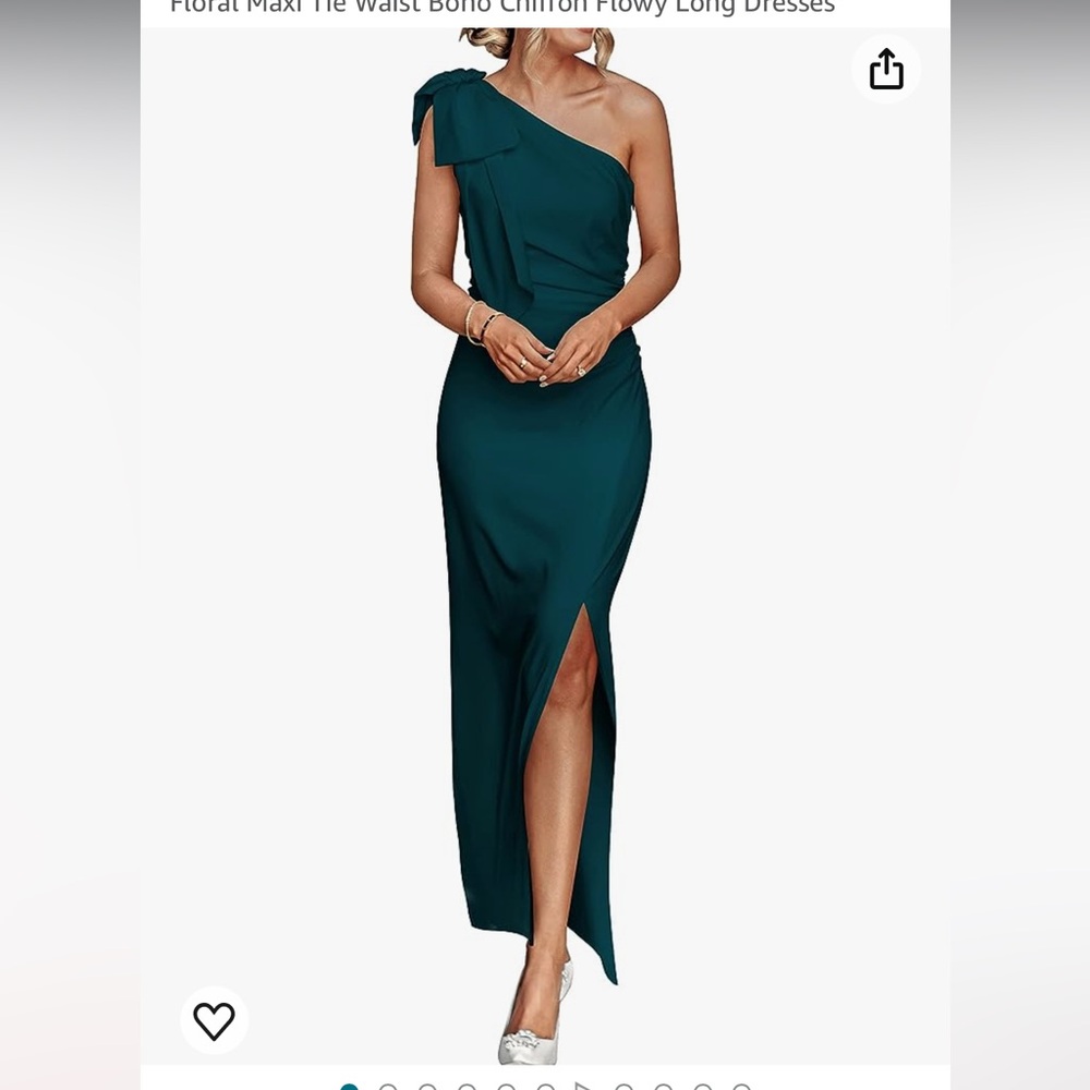 Formal one shoulder dress. Long length with side slit. Color Cyan